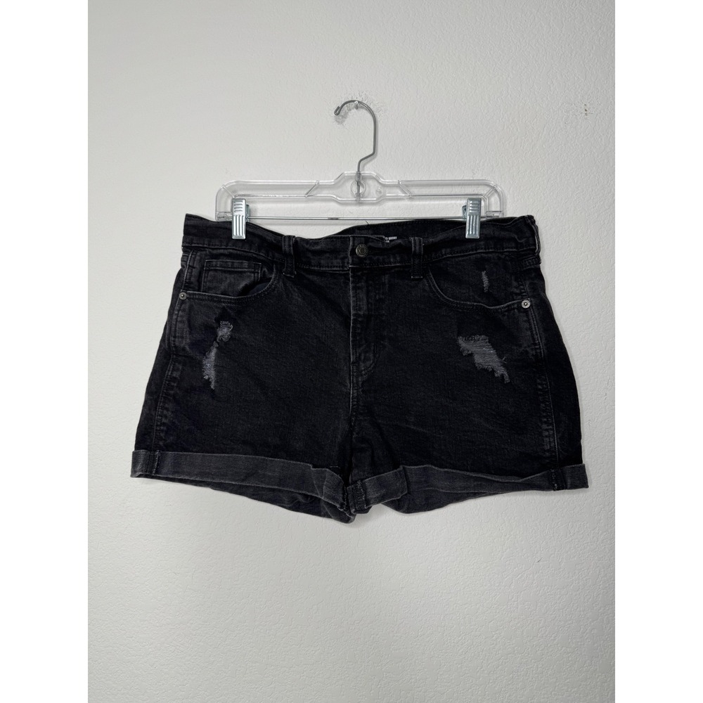 Old Navy Womens Boyfriend‎ Shorts Black Jack Distressed Mid Rise Denim Size 12